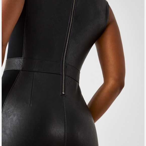 Spanx Faux Leather Combo Fitted Dress Knee Length Sophisticated Classy Size S - Picture 3 of 16